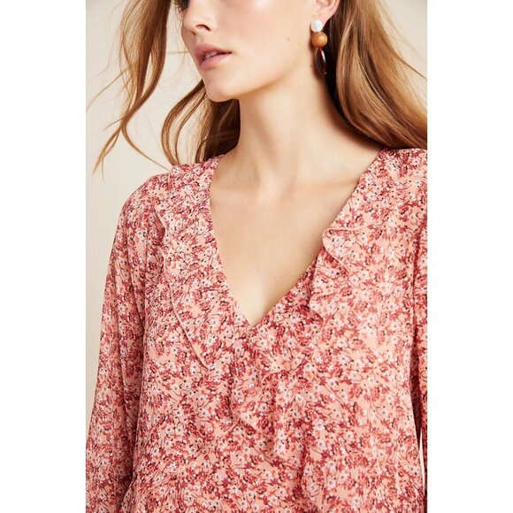 Maeve Anthropologie Sirena Ruffled Tunic Puff Sleeve Ruffle Dress Size Medium - Picture 3 of 10